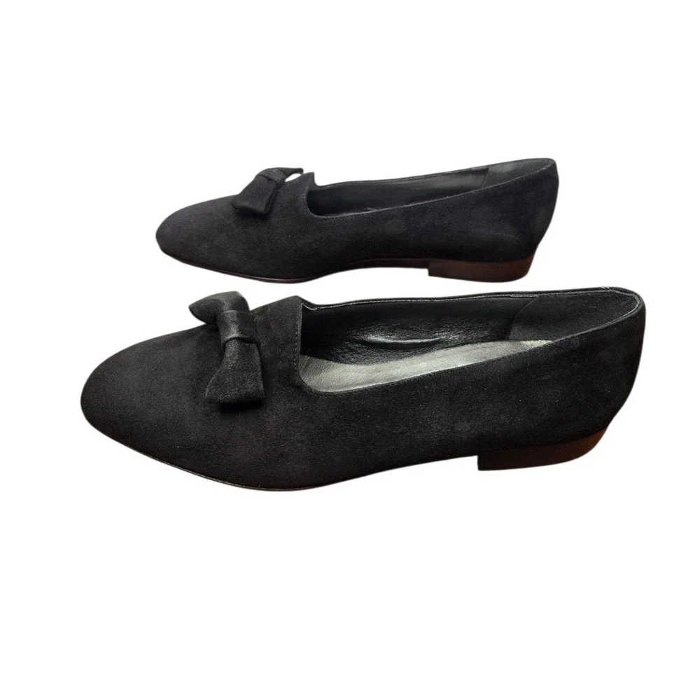 Vtg Jones New York Black Suede Bow Ballet Flats 6 Made In Italy Coquette 90s Y2K
